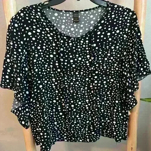 ✨Emery Rose Size LG batwing sleeved blouse keyhole tie front navy/white dots - Picture 5 of 5